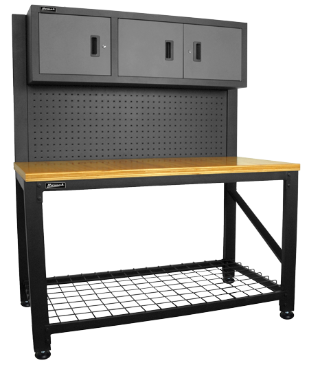 Homak Security - GS00659031 - 59" Wood Top reloading Bench w/3 door Steel Cabinet